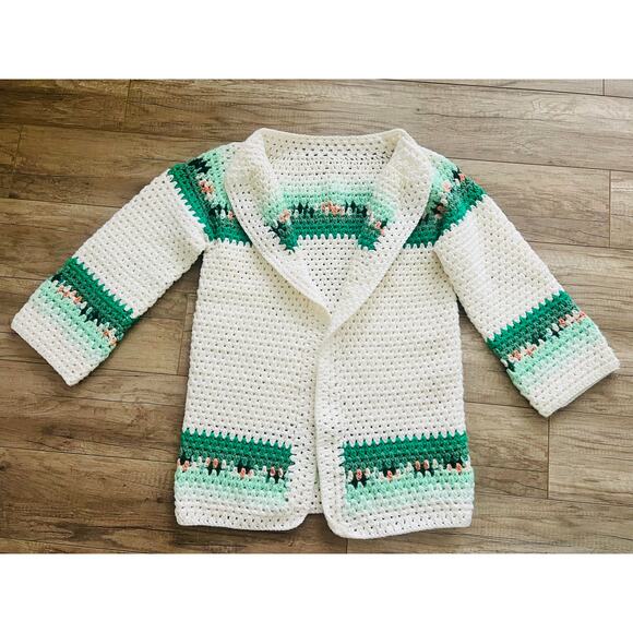 Vintage Finished Grandma Crochet Cardigan Sweater Overshirt Unique Boho Handmade - Picture 1 of 5